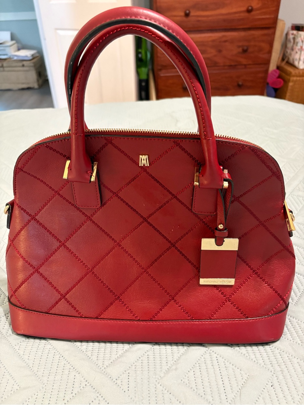 Antonio Melani Large Purse Quilted Done Satchel Dark Cranberry